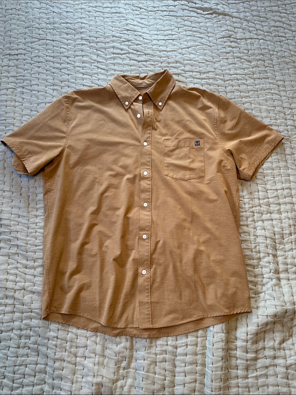 Huk Men's Short-Sleeve Button-Down Shirt in Tan